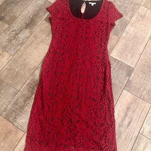 Eva Mendes for New York & Company Red and Black Lace Midi Dress